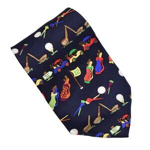 Alynn Neckwear Mens Tie Necktie Silk Golf Golfing Medley Navy Blue Made in USA